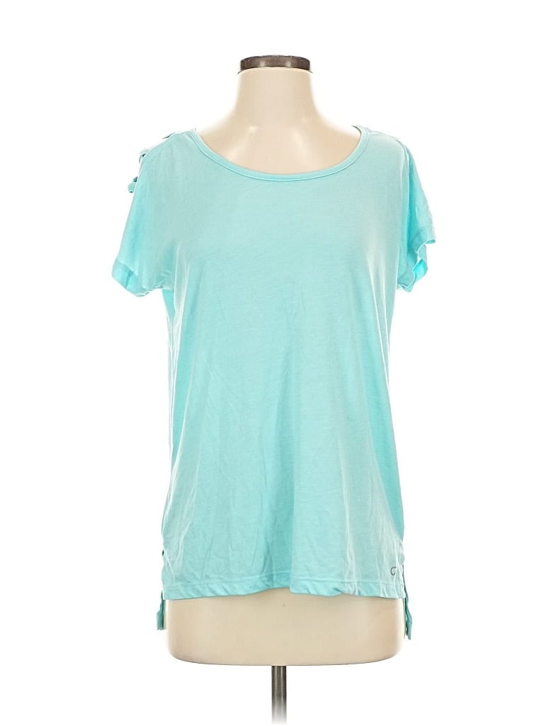 Pre-owned Gap Fit Outlet Short Sleeve Top Teal Cold Shoulder Neckline Tops In Blue