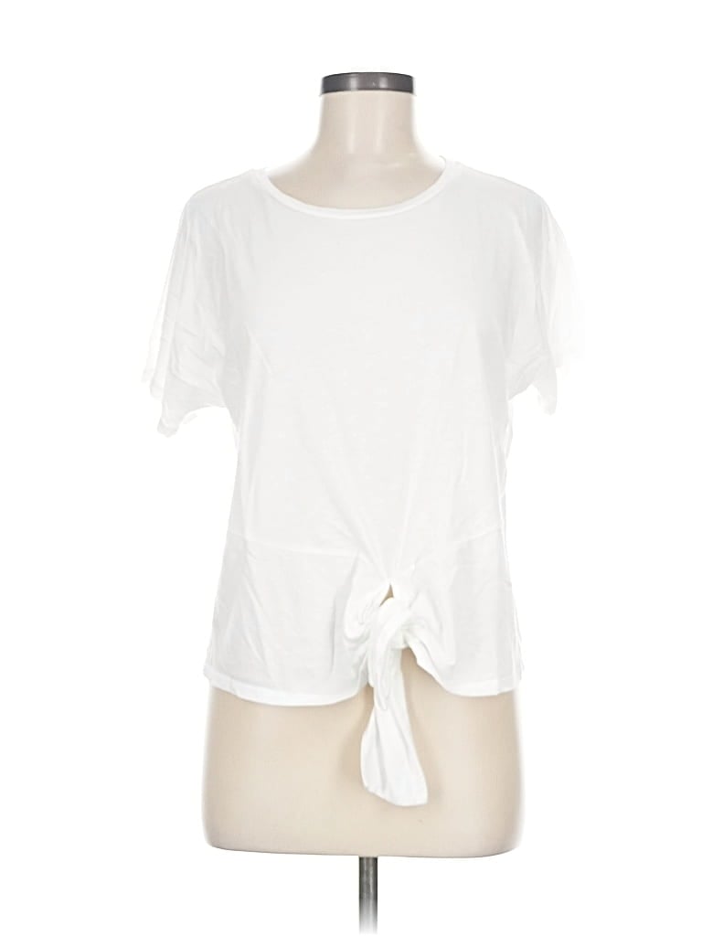 Pre-owned Ann Taylor Loft Short Sleeve Top White Keyhole Neckline Tops