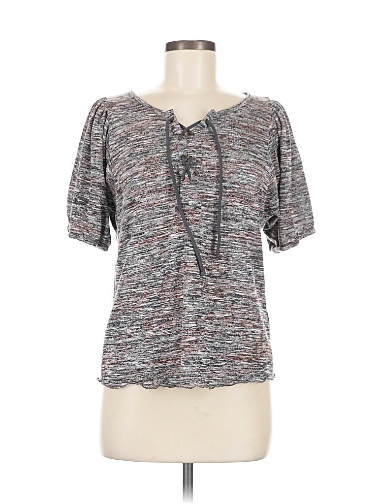 Pre-owned Maurices Short Sleeve Top Gray Keyhole Neckline Tops