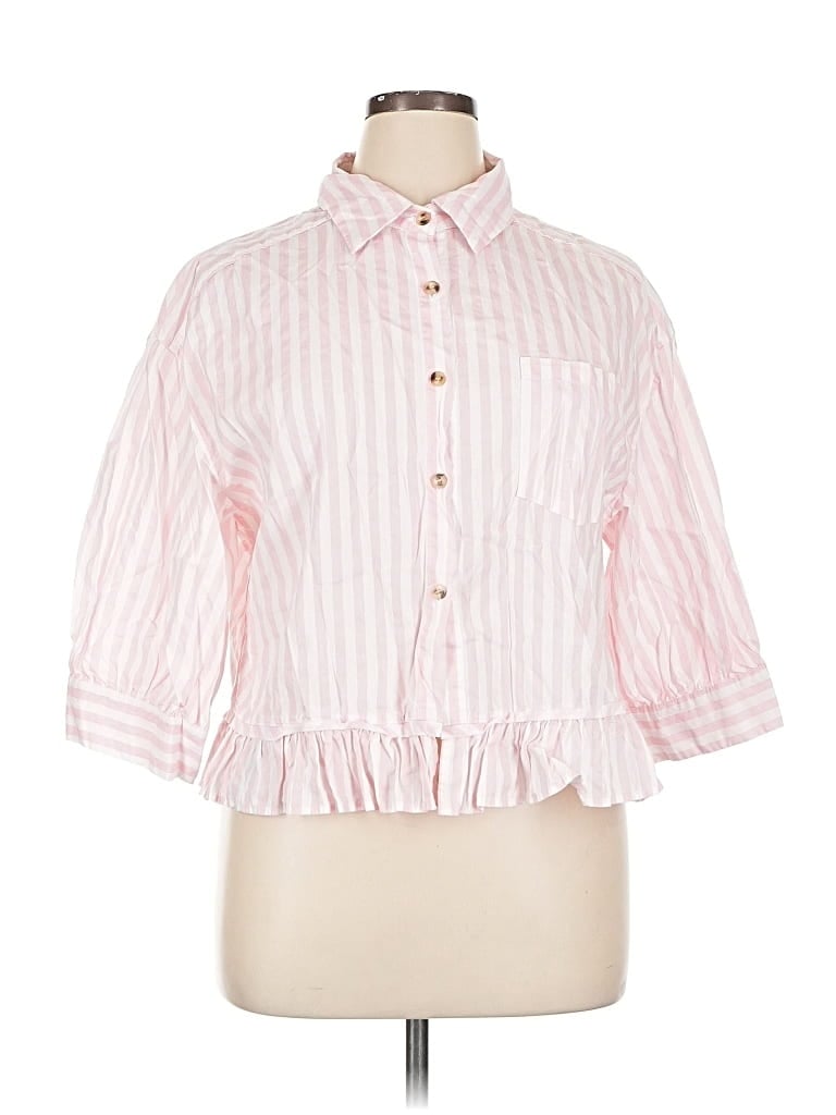 Pre-owned Unbranded 3/4 Sleeve Button Down Shirt In Pink