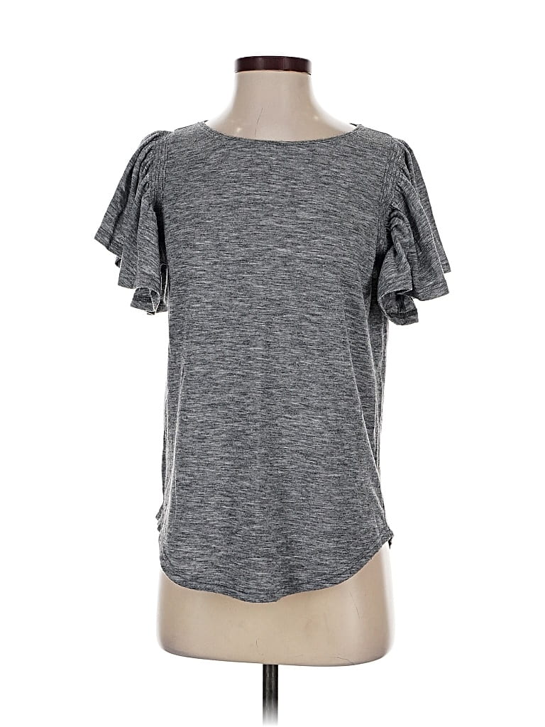 Pre-owned Ann Taylor Loft Short Sleeve Top Gray Ruffles Neckline Tops