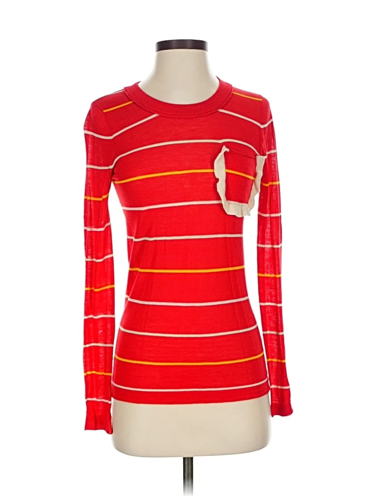 Pre-owned Sonia Rykiel Long Sleeve Silk Top Red Square Neckline Tops