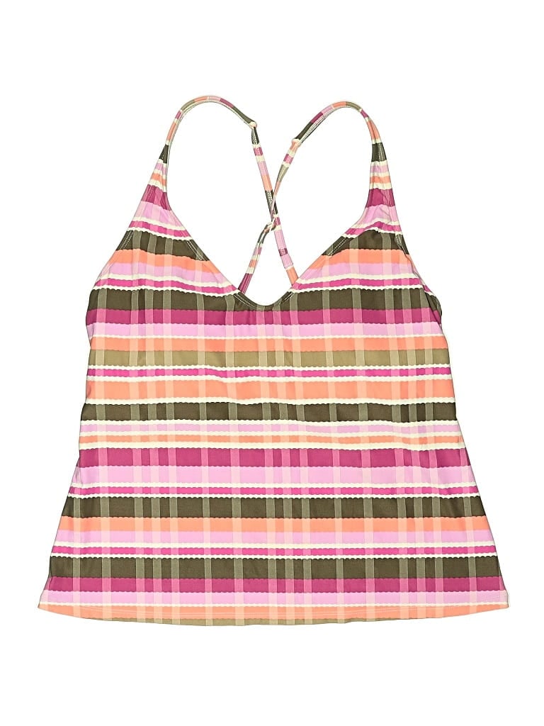 Pre-owned Beach House Swimsuit Top Pink Plaid Pattern Swimwear