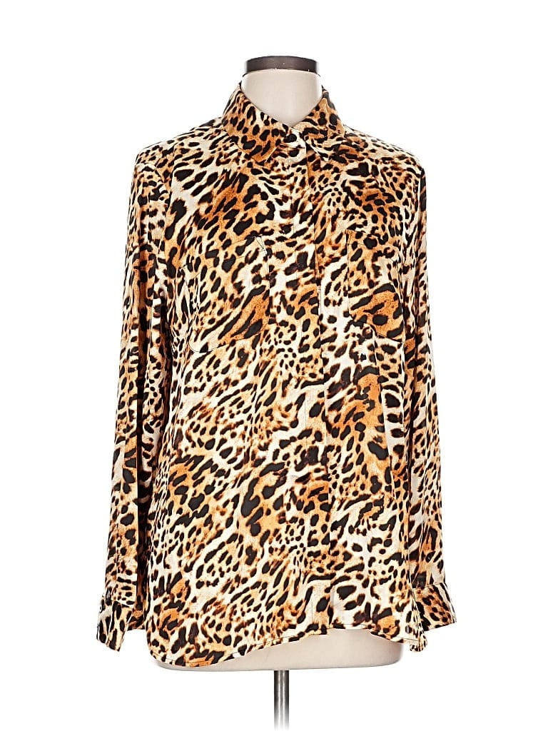 Pre-owned Inc International Concepts Long Sleeve Blouse In Brown