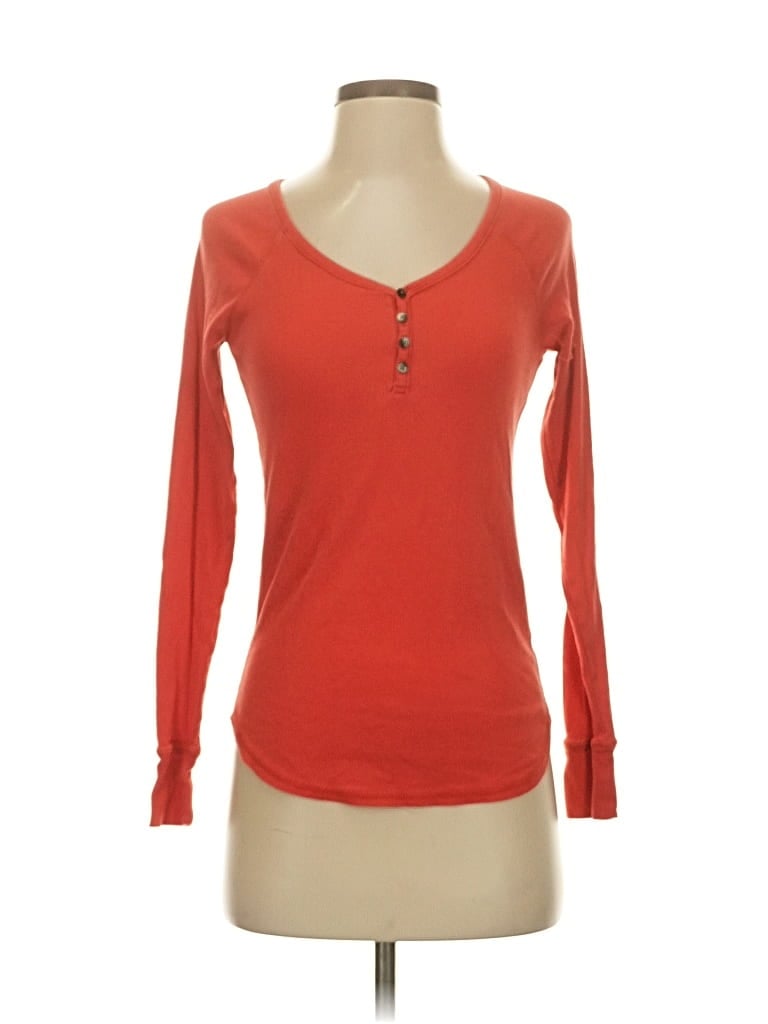 Pre-owned Gap Body Long Sleeve Henley Shirt In Orange