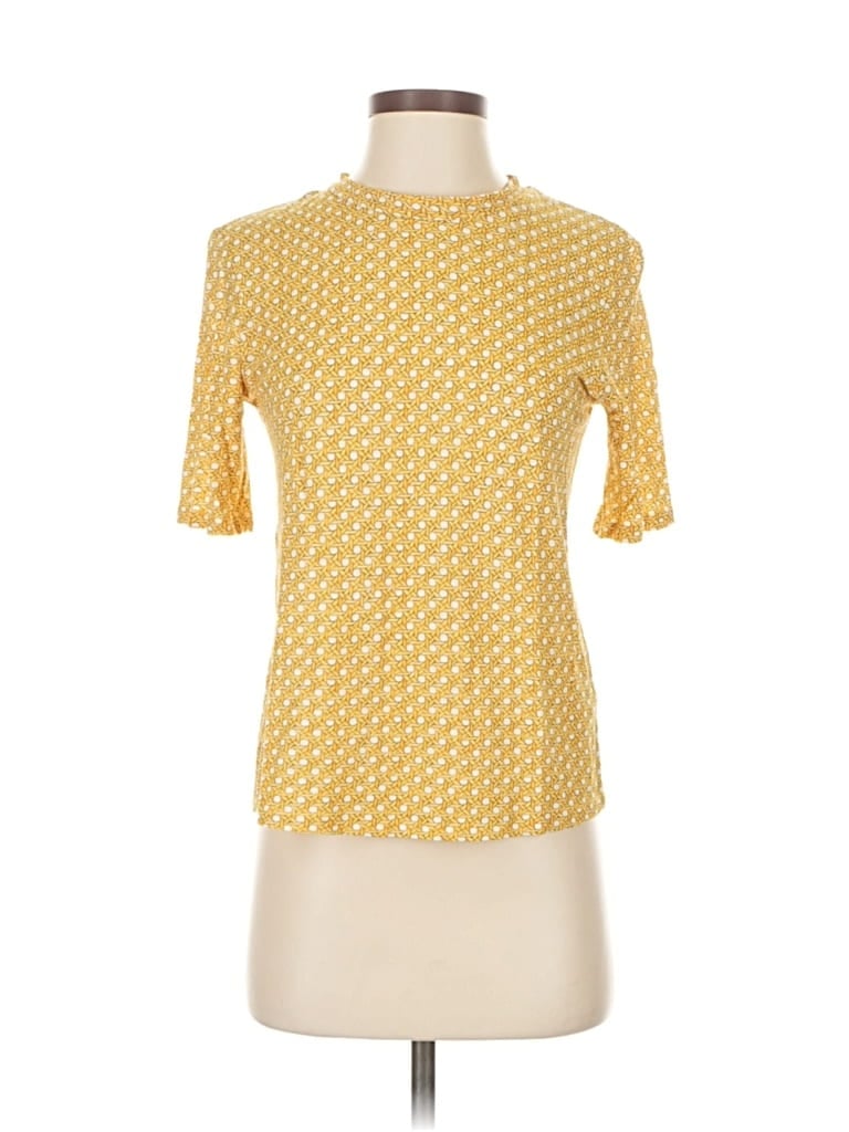 Pre-owned Paris Atelier & Other Stories Short Sleeve Top Yellow Mock Neckline Tops