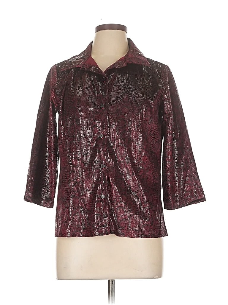 Pre-owned Fashion Bug 3/4 Sleeve Button Down Shirt In Burgundy