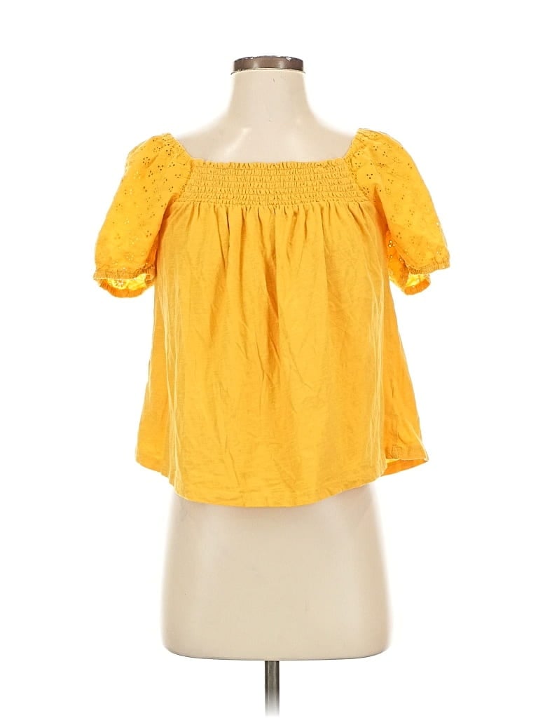 Pre-owned Lucky Brand Short Sleeve Blouse In Yellow