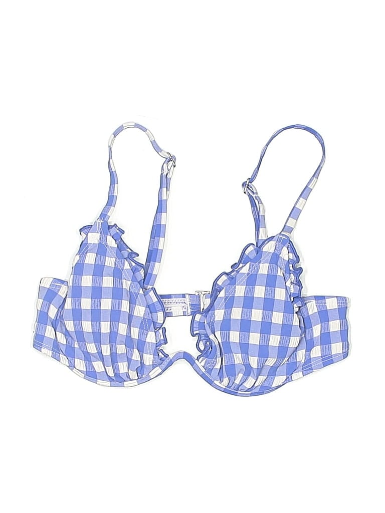 Pre-owned Wild Fable Swimsuit Top Blue Checkered/gingham Pattern Swimwear