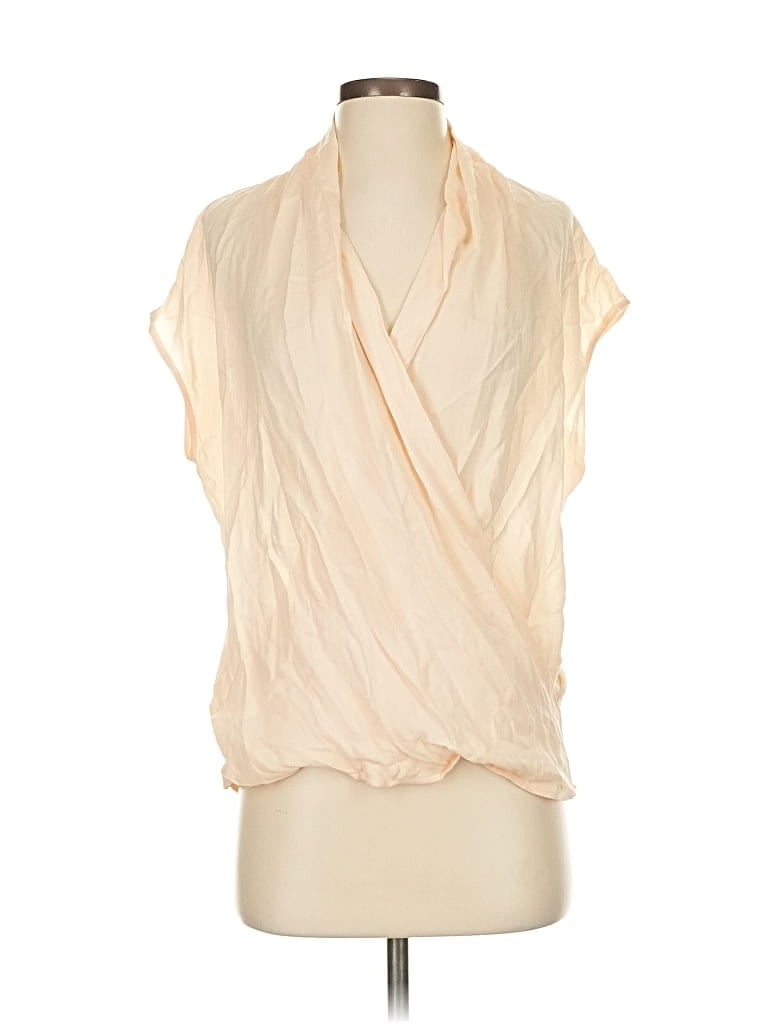 Pre-owned Anne Klein Ii Short Sleeve Silk Top Ivory Cowl Neck Tops In White
