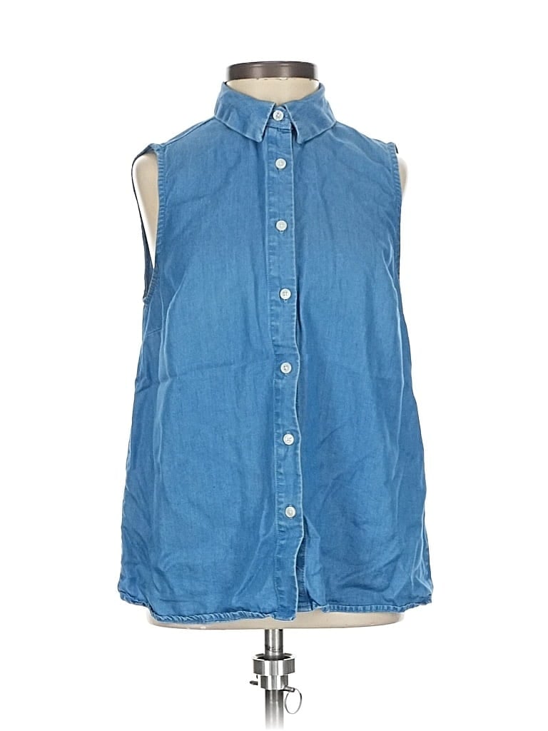 Pre-owned A New Day Sleeveless Button Down Shirt In Blue