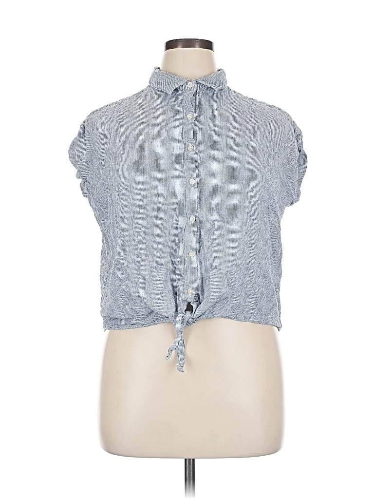 Pre-owned Weatherproof Short Sleeve Button Down Shirt In Blue