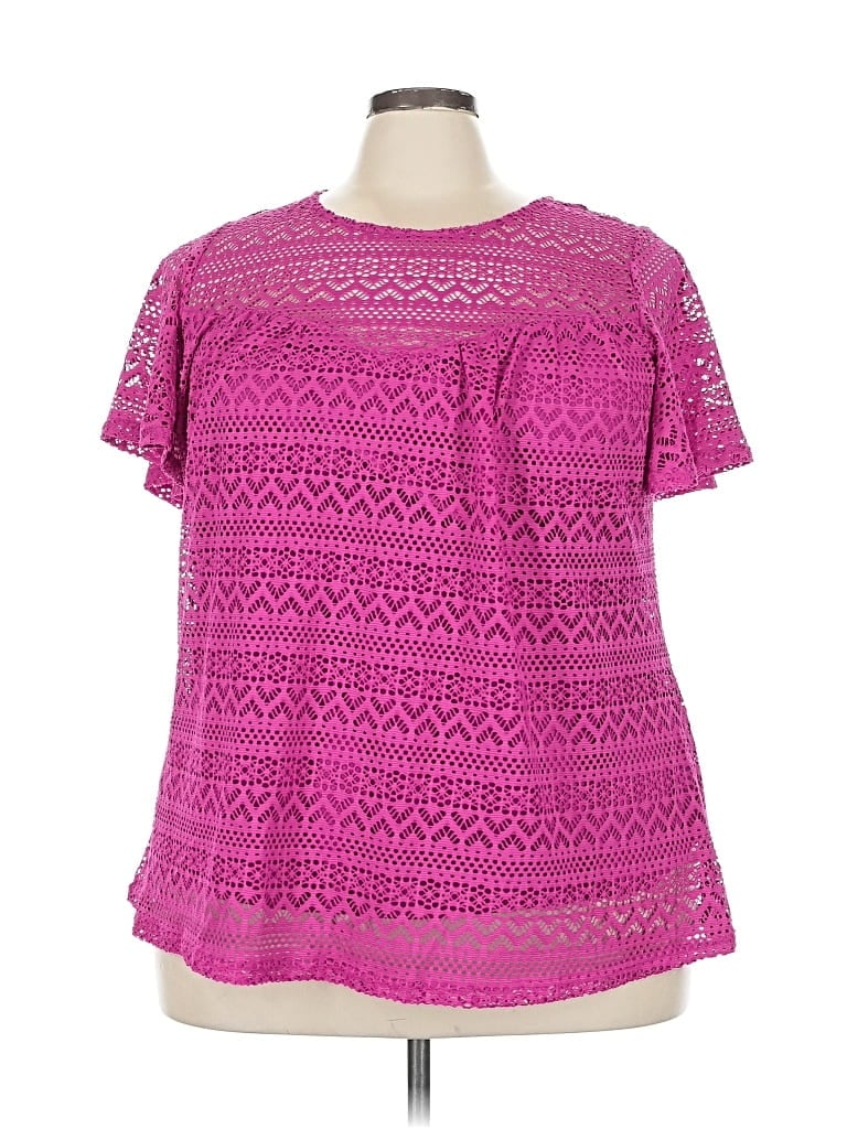 City Chic Short Sleeve Top Pink Keyhole Neckline Tops In Pink