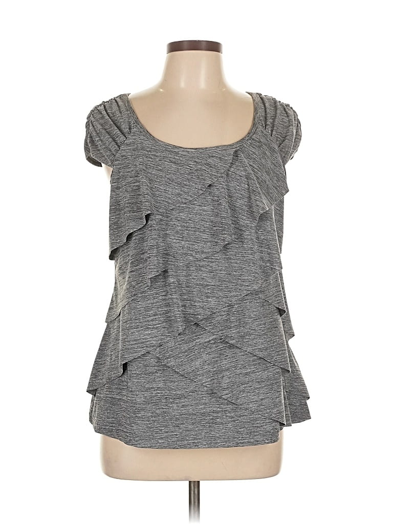 Pre-owned Ab Studio Short Sleeve Top Gray Scoop Neck Tops