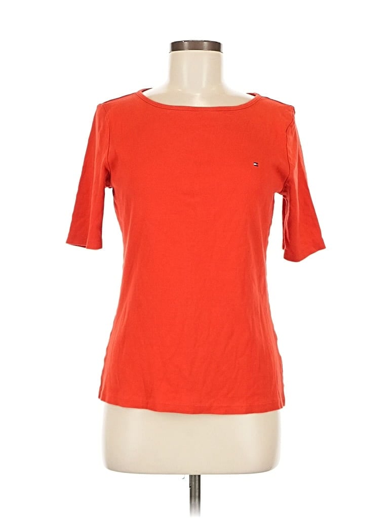 Pre-owned Tommy Hilfiger Short Sleeve Top Orange Boatneck Tops