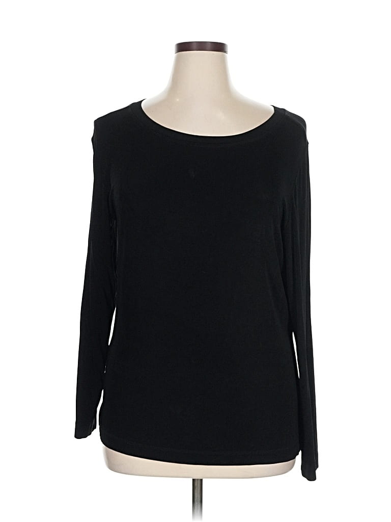 Pre-owned Travelers By Chico's Long Sleeve Top Black Boatneck Tops