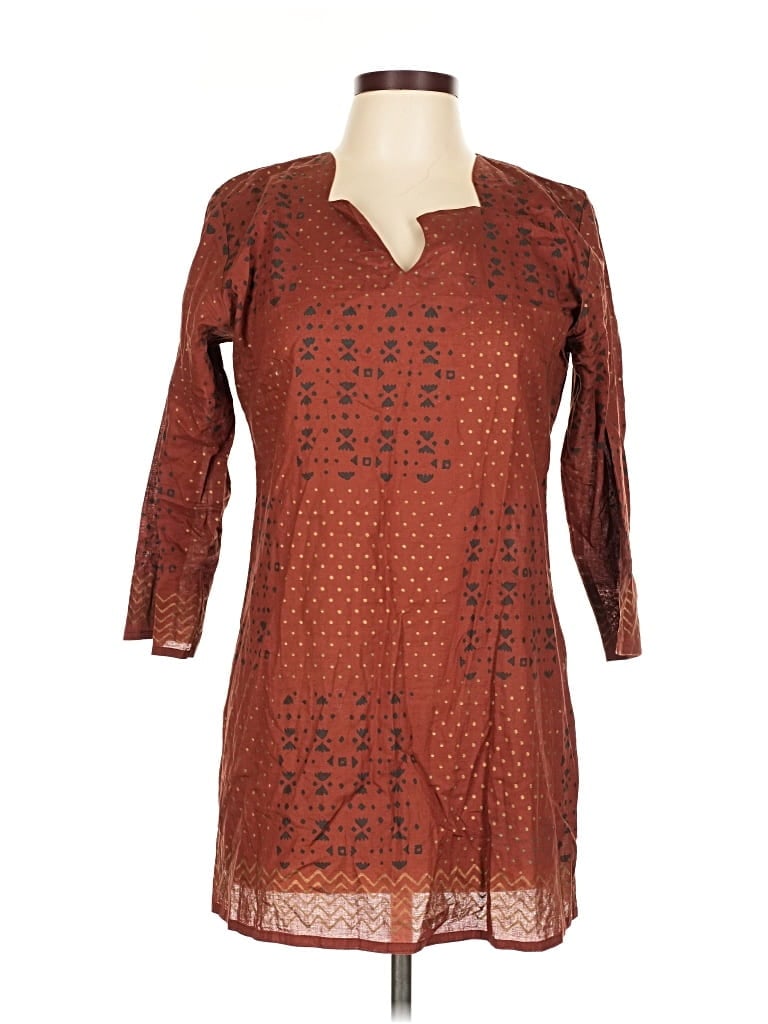 Pre-owned Assorted Brands 3/4 Sleeve Blouse In Brown