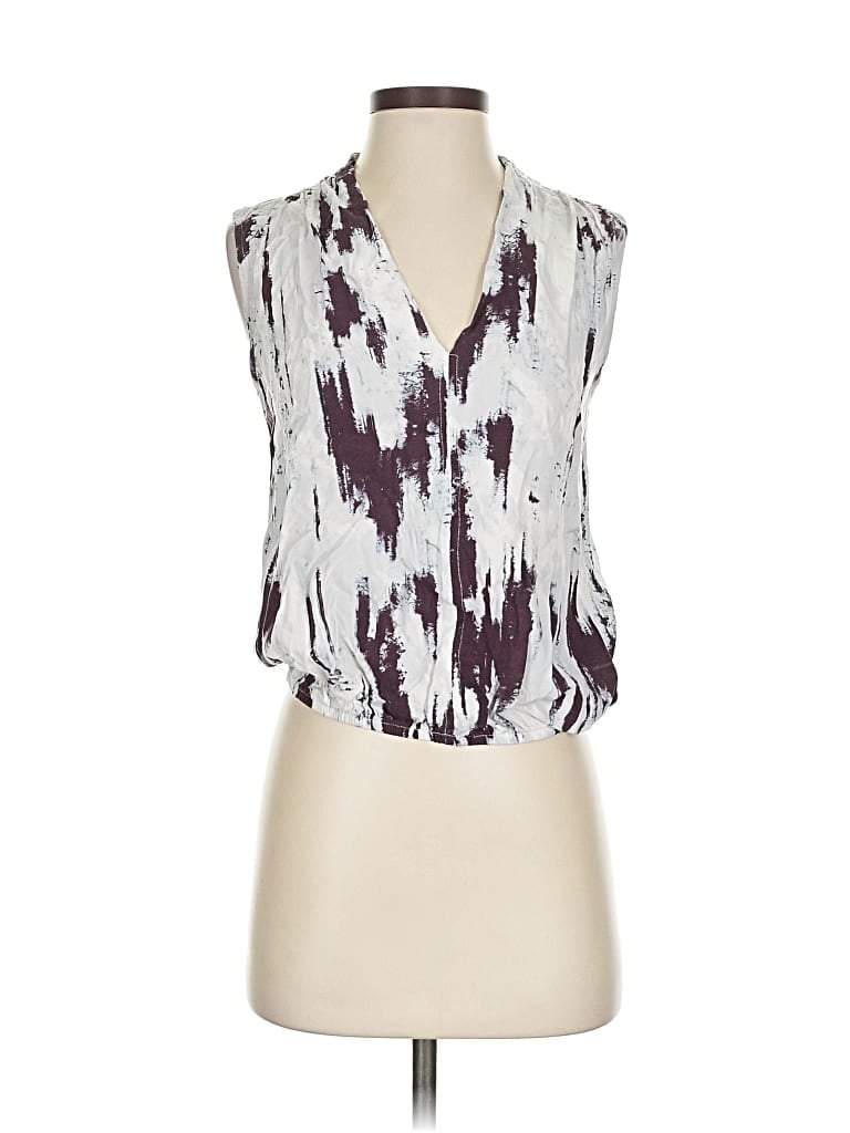 Pre-owned Peyton Jensen Tank Top Silver Plunge Neckline Tops