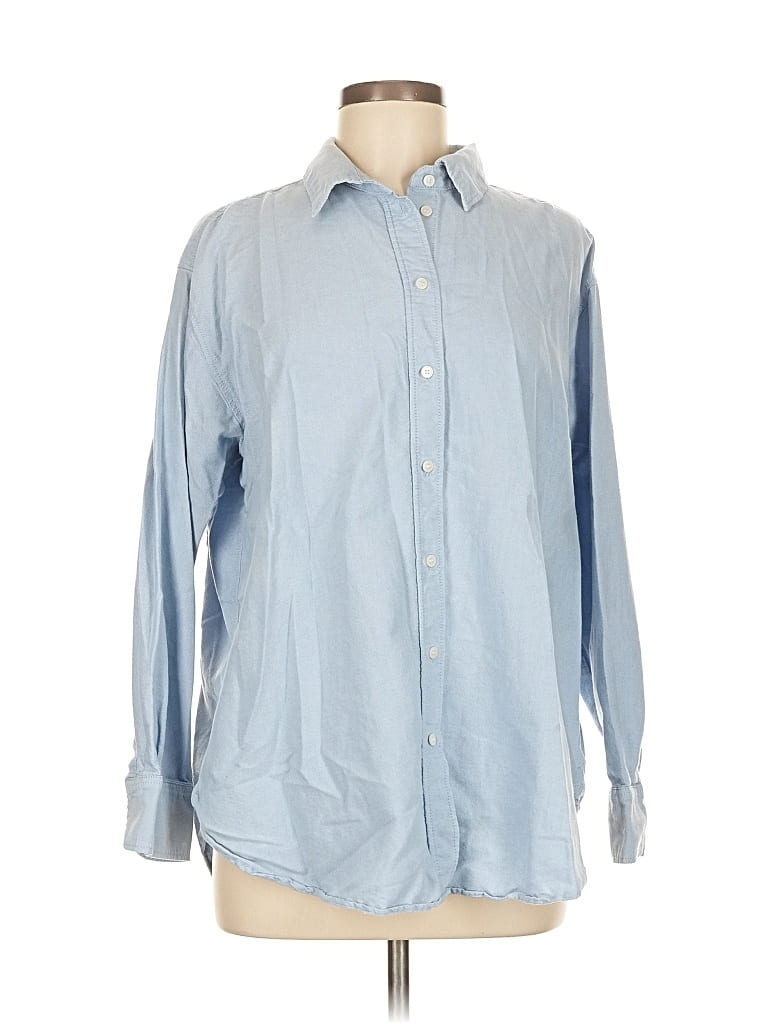 Pre-owned H&m Long Sleeve Button Down Shirt In Blue