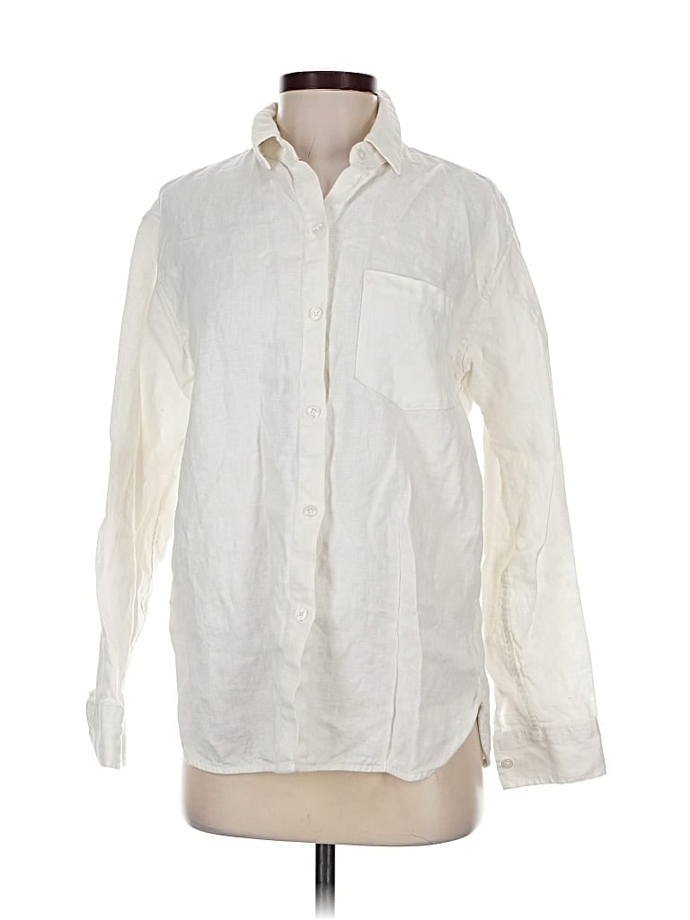 Pre-owned Athleta Long Sleeve Button Down Shirt In White