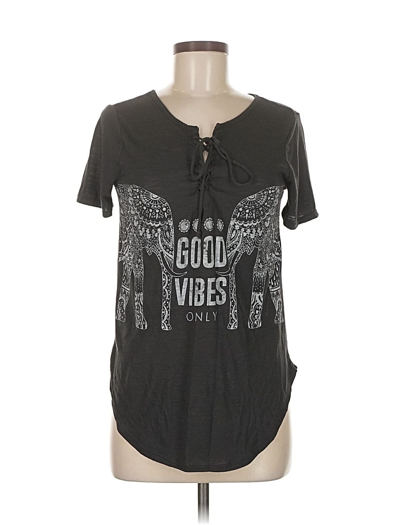 COLD CRUSH Pre-owned Short Sleeve Top Black Keyhole Neckline Tops