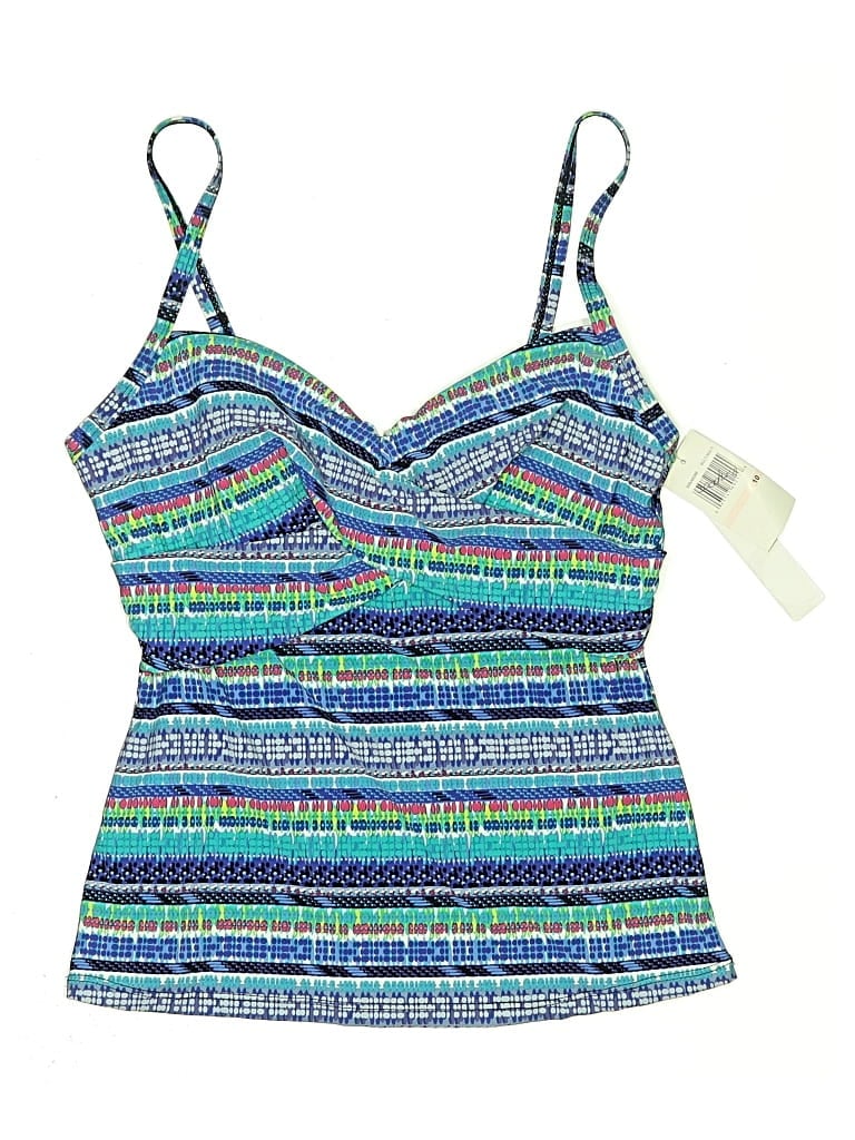Pre-owned Assorted Brands Swimsuit Top Blue Tweed Pattern Swimwear