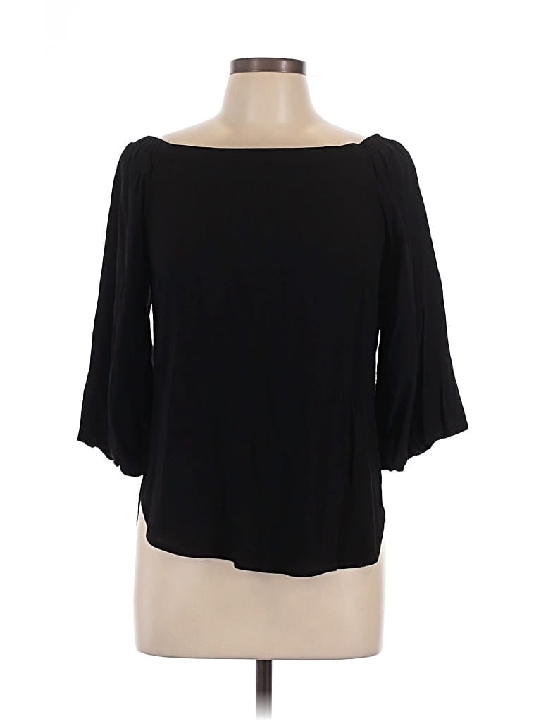 SOPRANO Pre-owned 3/4 Sleeve Top Black Boatneck Tops