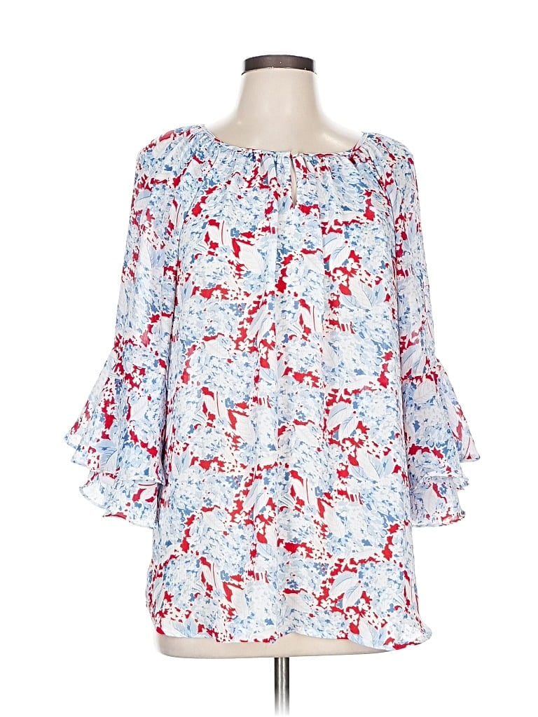 Pre-owned Chaps 3/4 Sleeve Blouse In Blue