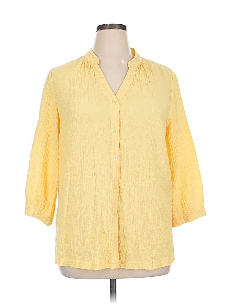 Pre-owned White Stag 3/4 Sleeve Button Down Shirt In Yellow