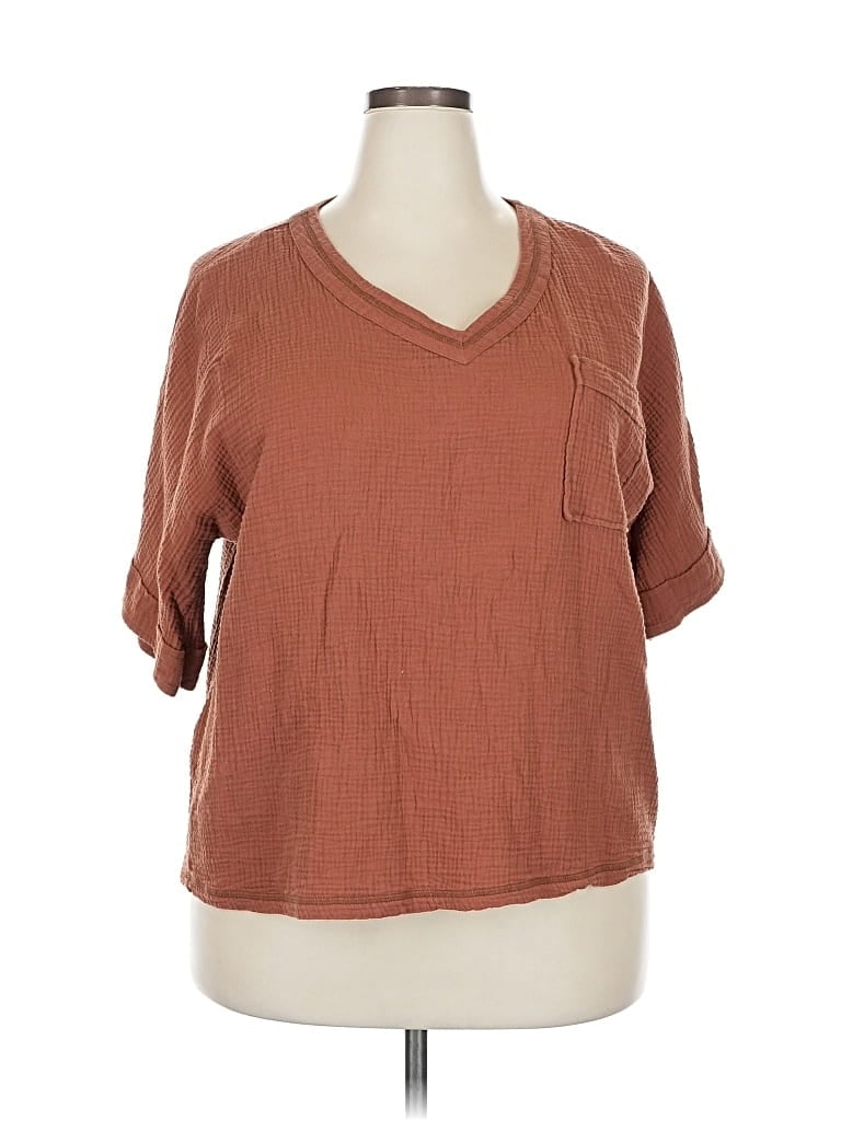 Pre-owned Dokotoo Short Sleeve Top Brown V Neck Tops