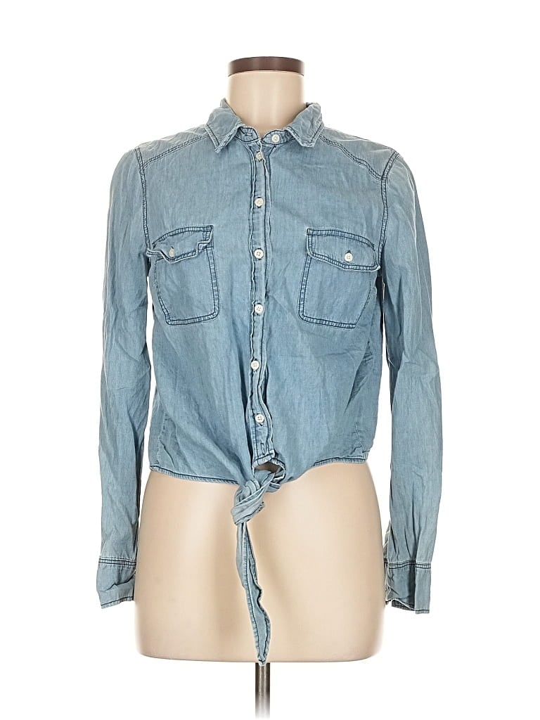 Pre-owned Cupcakes And Cashmere Long Sleeve Button Down Shirt In Blue