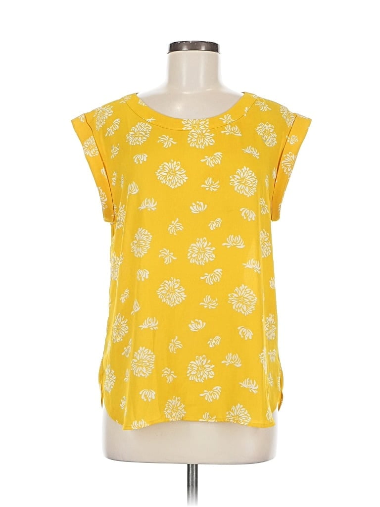Pre-owned Ann Taylor Factory Short Sleeve Top Yellow Scoop Neck Tops