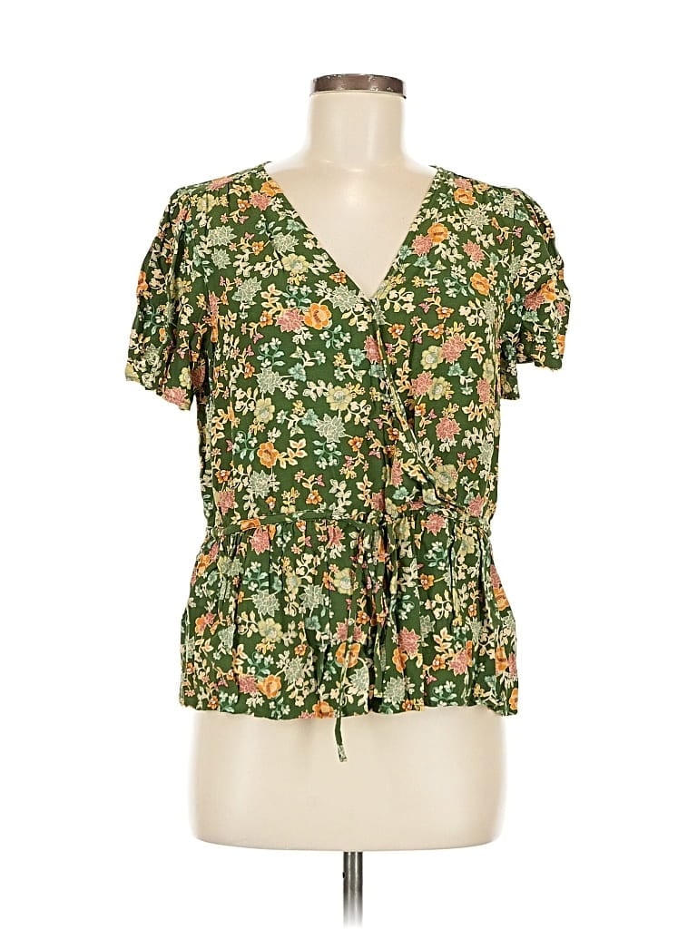 Pre-owned Ann Taylor Loft Short Sleeve Blouse In Green