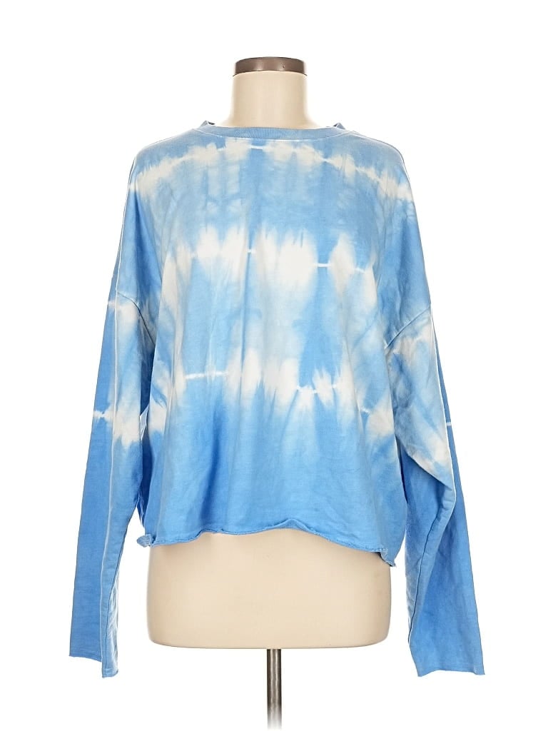 Pre-owned Wild Fable Long Sleeve Top Blue Tie-dye Pattern Boatneck Tops