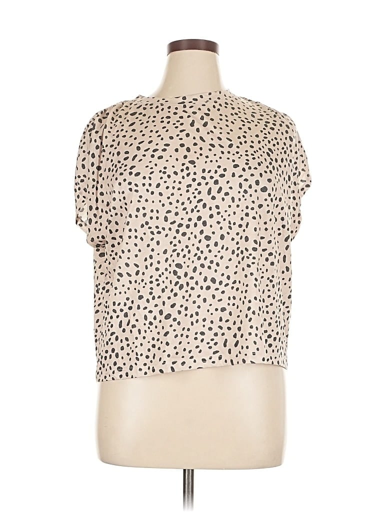 AMARYLLIS Pre-owned Short Sleeve Top Tan Animal Print Pattern High Neck Tops In Brown