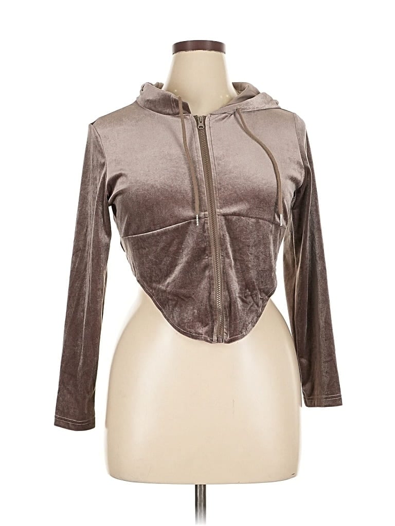 Pre-owned Shein Curve Zip Up Hoodie In Brown