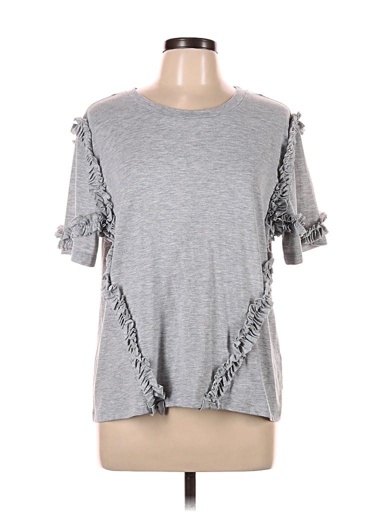 Pre-owned H&m Short Sleeve Top Gray Ruffles Neckline Tops