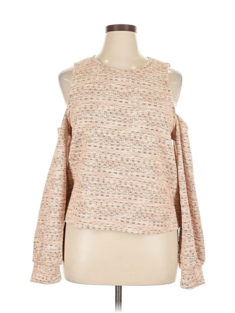 1.state Long Sleeve Top Tan Cold Shoulder Neckline Tops In Neutral