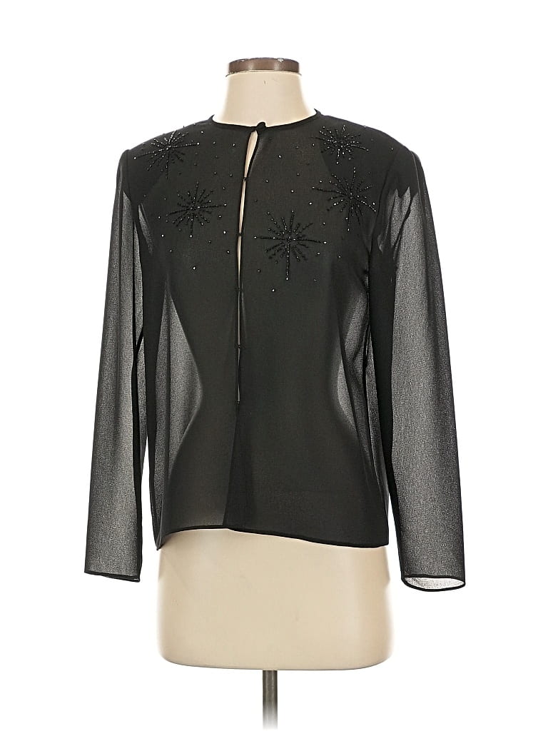 Pre-owned Adrianna Papell Long Sleeve Blouse In Black
