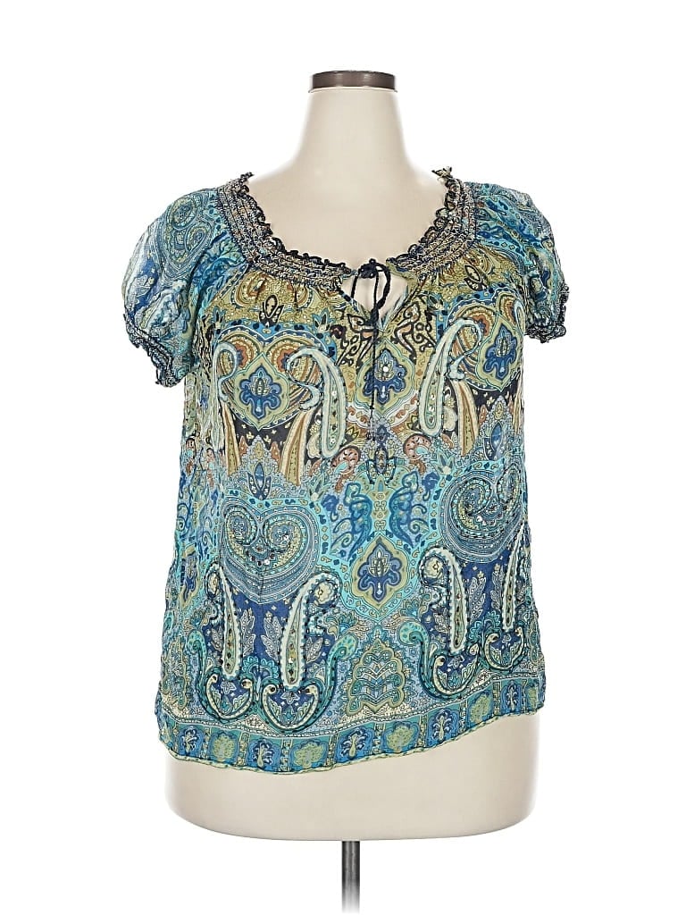 Pre-owned Dressbarn Short Sleeve Blouse In Blue
