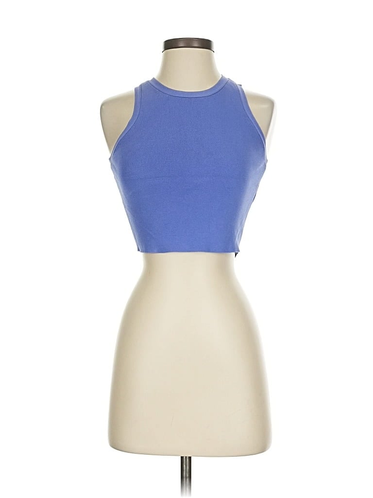 Click to view more detailed imagery on our partner's website Pre-owned Zara Tank Top Blue Halter Neckline Tops