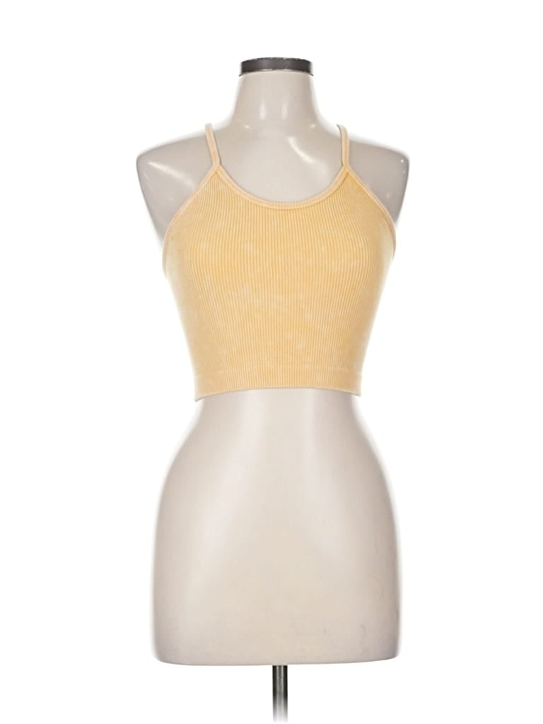 Pre-owned Ododos Tank Top Yellow Halter Neckline Tops