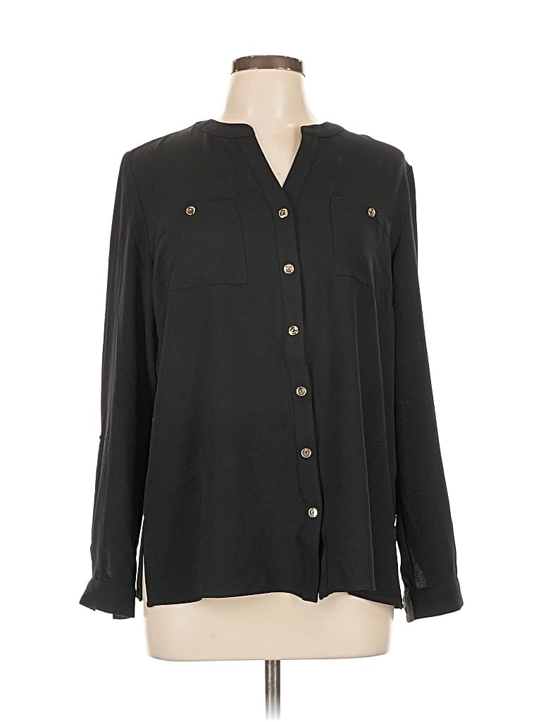 Pre-owned Susan Graver Long Sleeve Blouse In Black