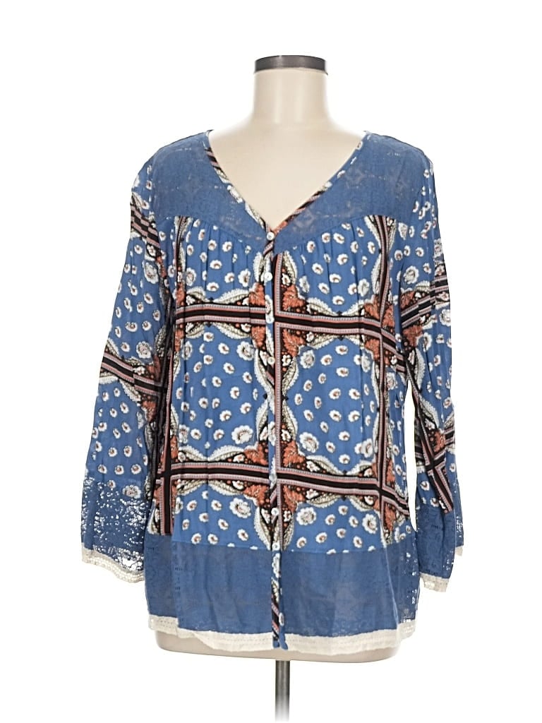 Pre-owned Kori America 3/4 Sleeve Blouse In Blue