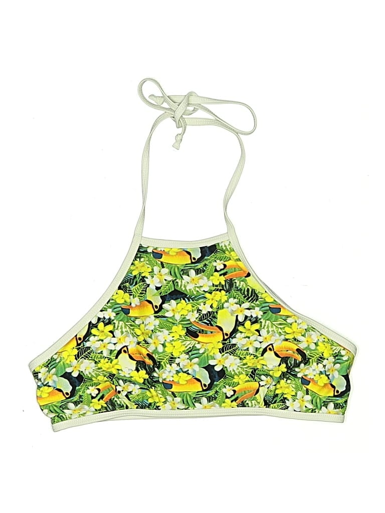 Pre-owned Assorted Brands Swimsuit Top Yellow Tropical Pattern Swimwear