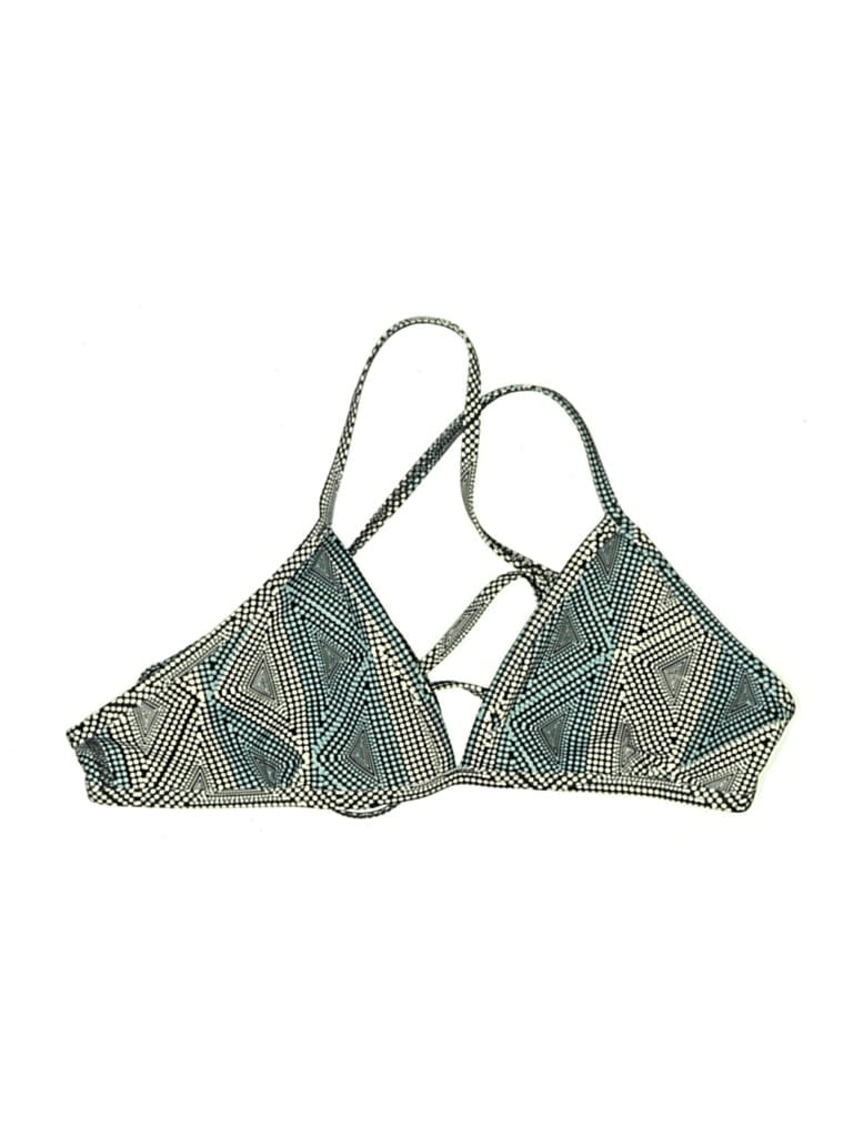Click to view more detailed imagery on our partner's website Pre-owned Jolyn Swimsuit Top Teal Tweed Pattern Swimwear In Blue