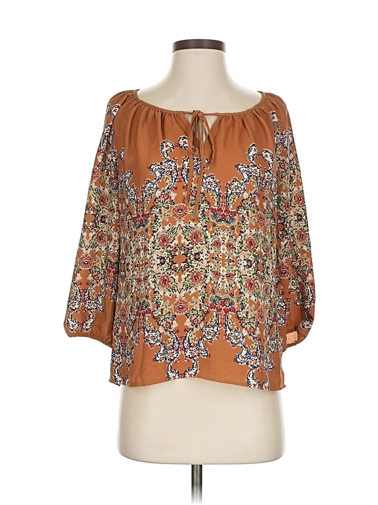 Pre-owned Timing 3/4 Sleeve Blouse In Orange