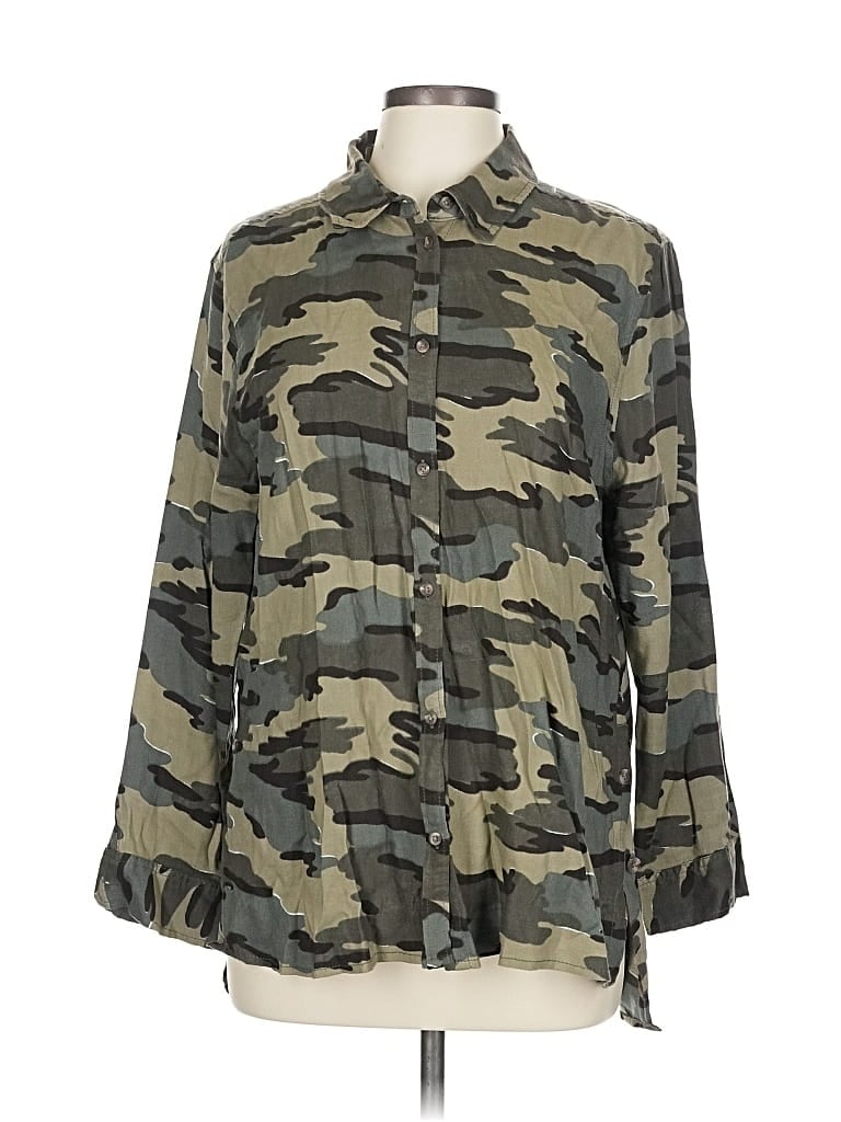 Pre-owned Susina Long Sleeve Button Down Shirt In Green