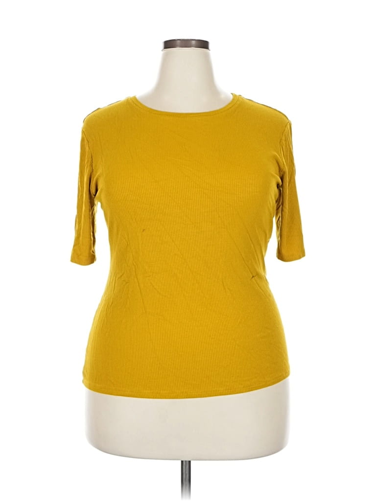 NINE WEST Pre-owned Short Sleeve Top Yellow Boatneck Tops