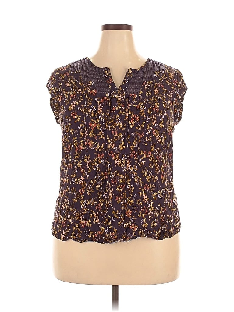 Pre-owned Pale Sky Short Sleeve Blouse In Purple